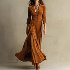 Button Lapel Maxi Dress