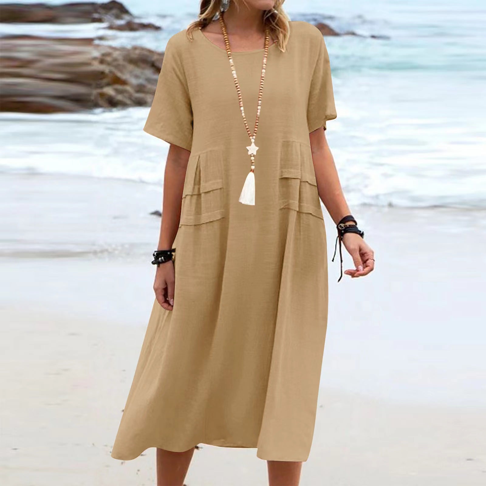 Casual Cotton Linen Midi Dress