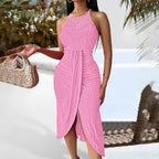 Halter Neck Ruched Midi Dress