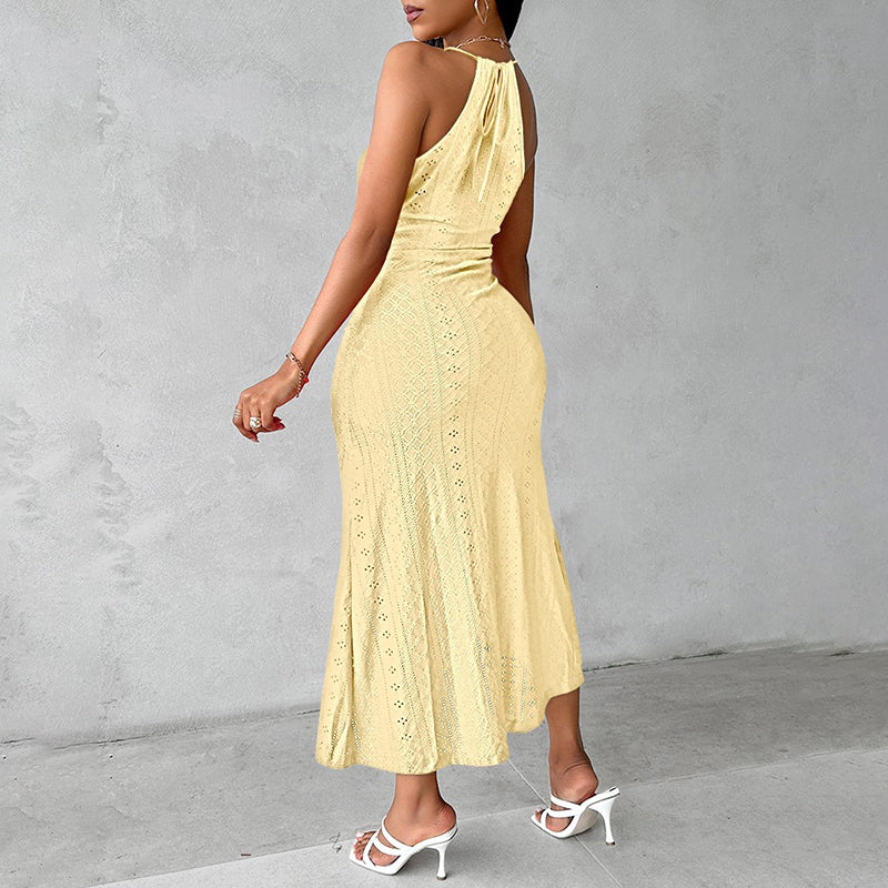 Halter Neck Ruched Midi Dress