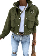 Women's New Motorcycle Jacket Coat Crop Top