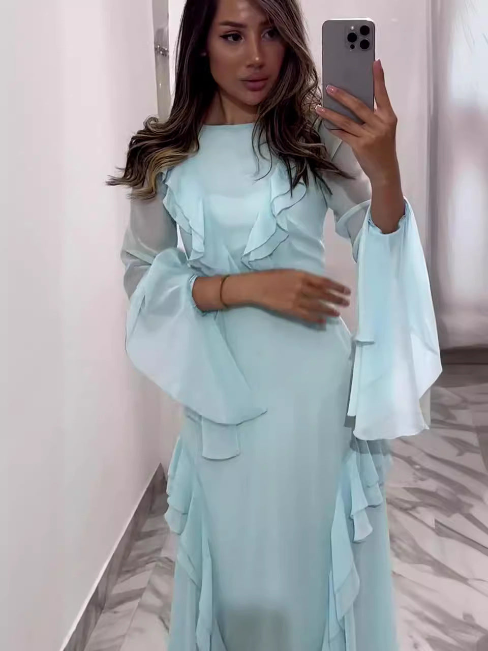 Ruffled Long Sleeve Maxi Dress
