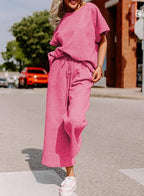 Textured Short-Sleeve Two-Piece Set