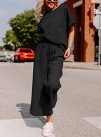 Textured Short-Sleeve Two-Piece Set