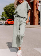 Textured Short-Sleeve Two-Piece Set