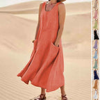 Summer Sleeveless Long Dress With Pockets Fashion Casual Loose Dresses Women's Clothing