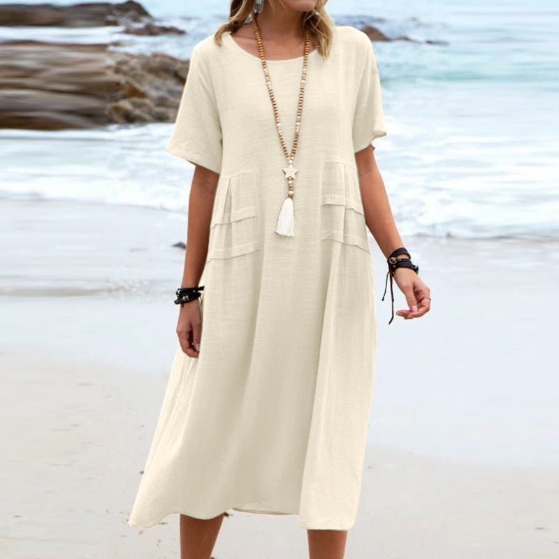 Casual Cotton Linen Midi Dress