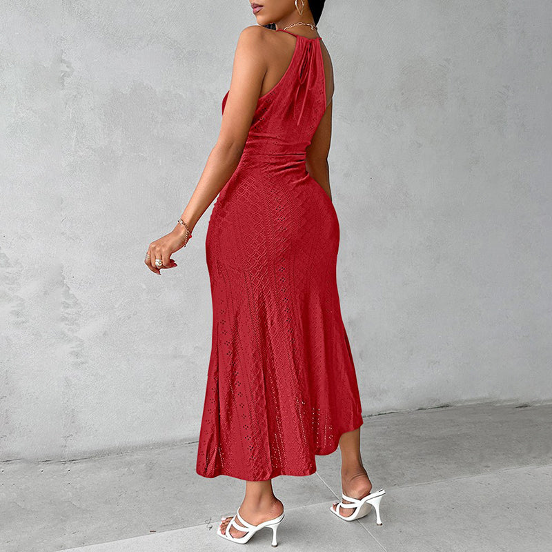 Halter Neck Ruched Midi Dress
