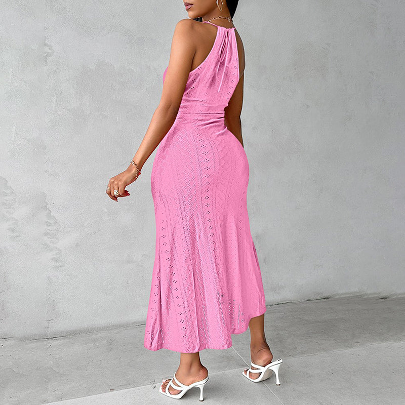 Halter Neck Ruched Midi Dress