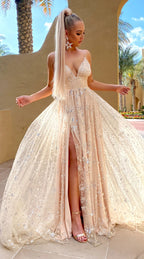 Deep V Slit Maxi Dress