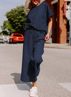 Textured Short-Sleeve Two-Piece Set