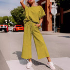 Textured Short-Sleeve Two-Piece Set