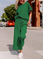 Textured Short-Sleeve Two-Piece Set