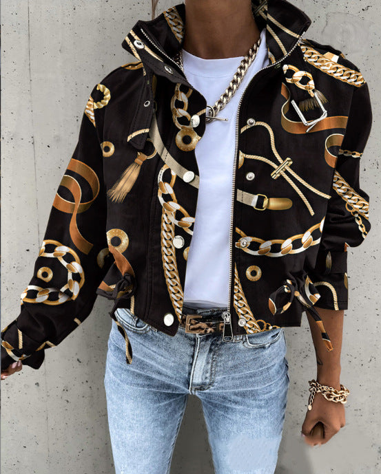 Women's New Motorcycle Jacket Coat Crop Top