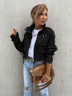 Women's New Motorcycle Jacket Coat Crop Top
